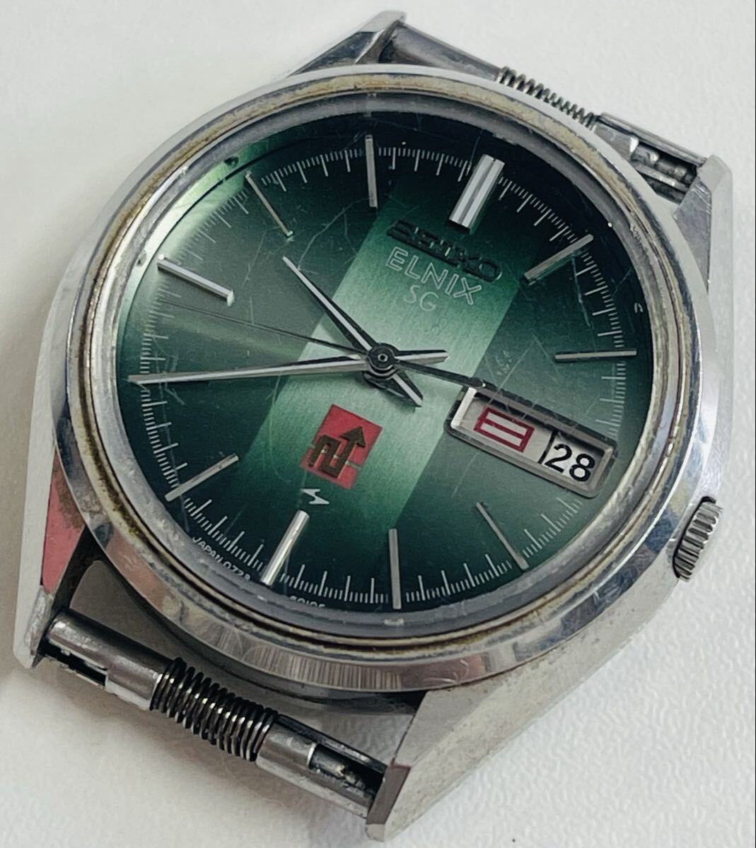 セイコー SEIKO エルニックスSG 0723-6010 デイデイト 電磁テンプ式 グリーン文字盤 不動品 ジャンク品 メンズ フェイスのみ