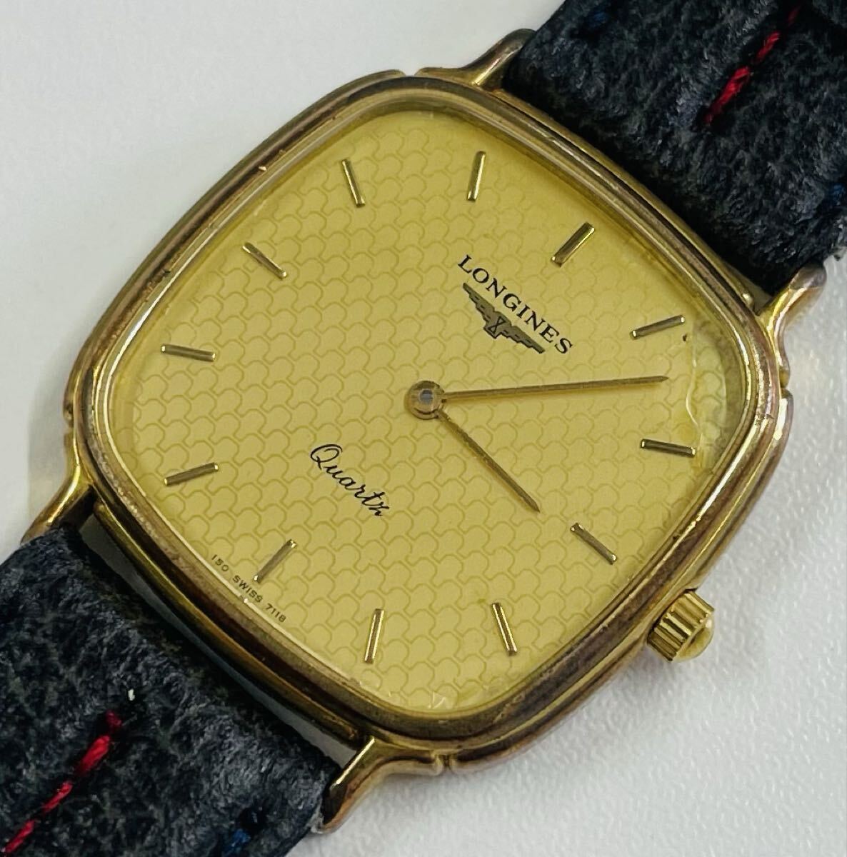 ロンジン LONGINES 腕時計 クォーツ 1円スタート ゴールド文字盤 7118 不動品 スクエア 