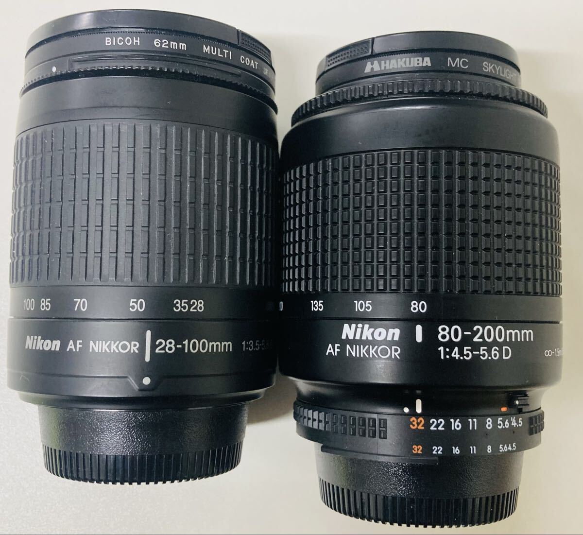 NIKKOR ニコン Nikon レンズ 2点セット 1円スタート AF Nikkor 80-200mm / 4.5-5.6 D 28-100mm 3.5-5.6 G HAKUBA 52mm BICOH 62mm ジャンク