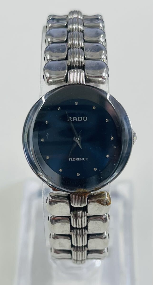 ラドー RADO クォーツ 腕時計 153.3717.4 フローレンス ラウンド SS ネイビー文字盤 1円スタート 不動品 腕周り約16cm