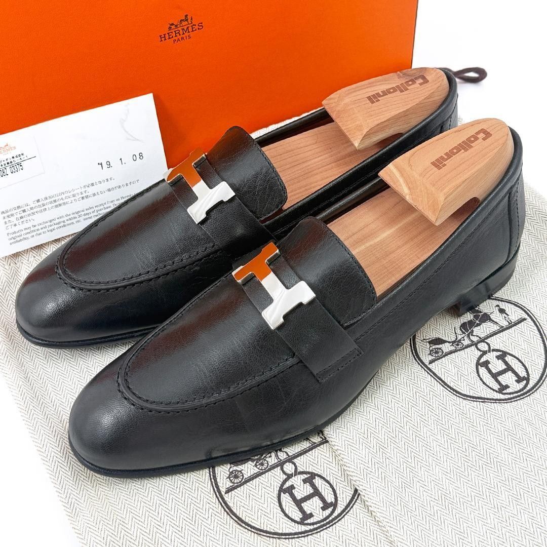 【未使用】 エルメス HERMES ローファー モカシン　パリ コンスタンス Hロゴ 黒 ブラック 24~24.5㎝ 37.5