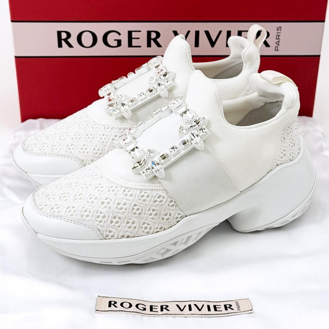 【美品】ロジェヴィヴィエ Roger Vivier ヴィヴラン 厚底 スニーカー ビジューバックル 白 22.5㎝ 35.5