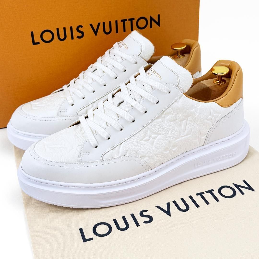 ほぼ未使用 ルイヴィトン LOUIS VUITTON ビバリーヒルズ 厚底 スニーカー モノグラム アンプラント レザー 白 26cm 7