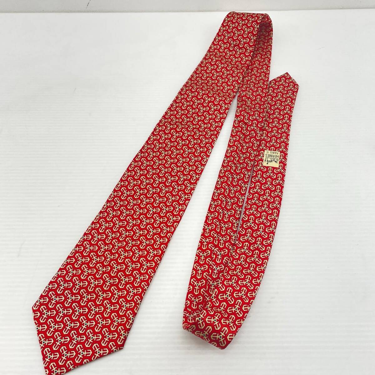 【美品】 HERMES/エルメス ネクタイ 総柄 レッド シルク100% ◆2002