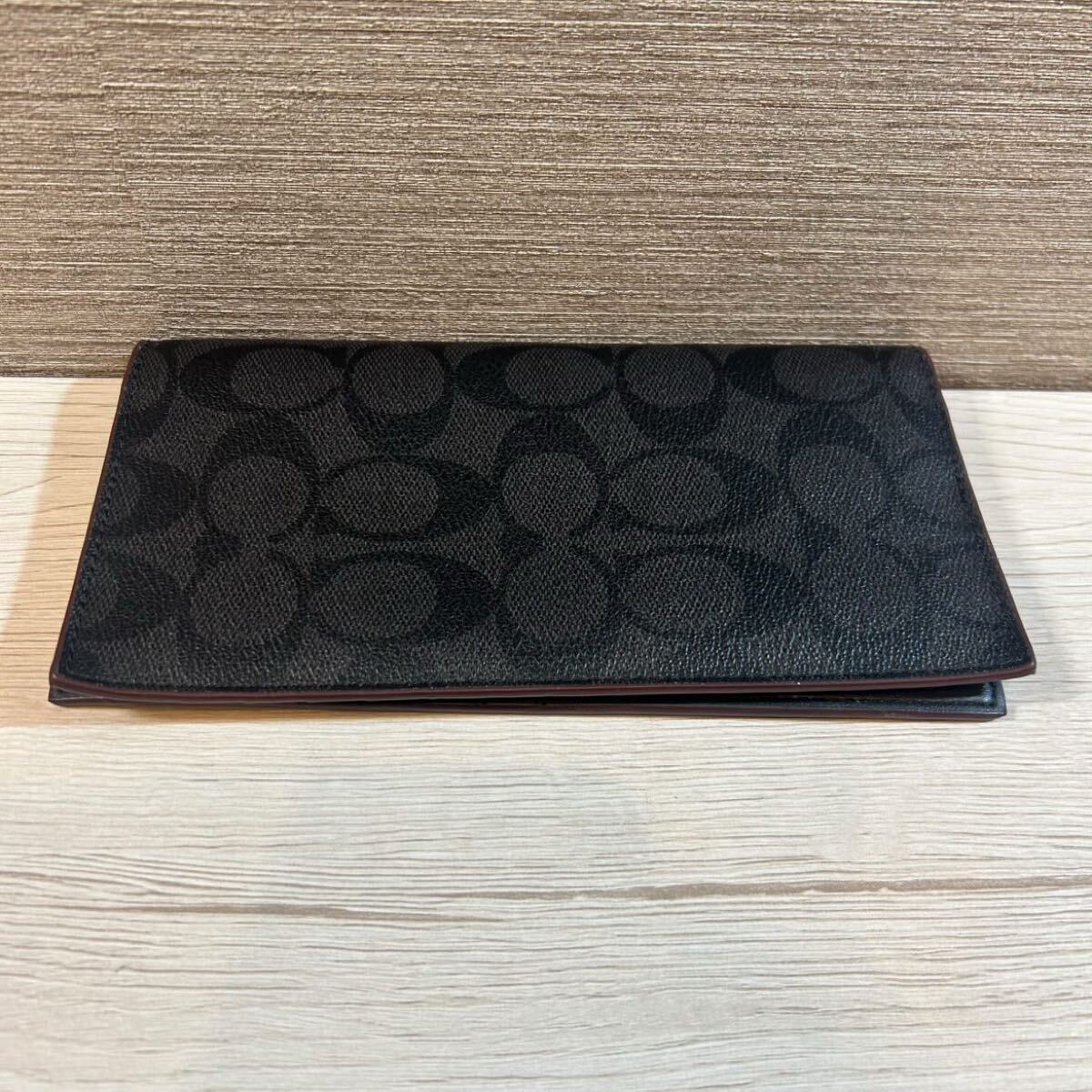 現状品　美品　コーチ COACH アウトレット メンズ 財布 二つ折り長財布 QBLWO(ブラック×ブラック) シグネチャー　中古品