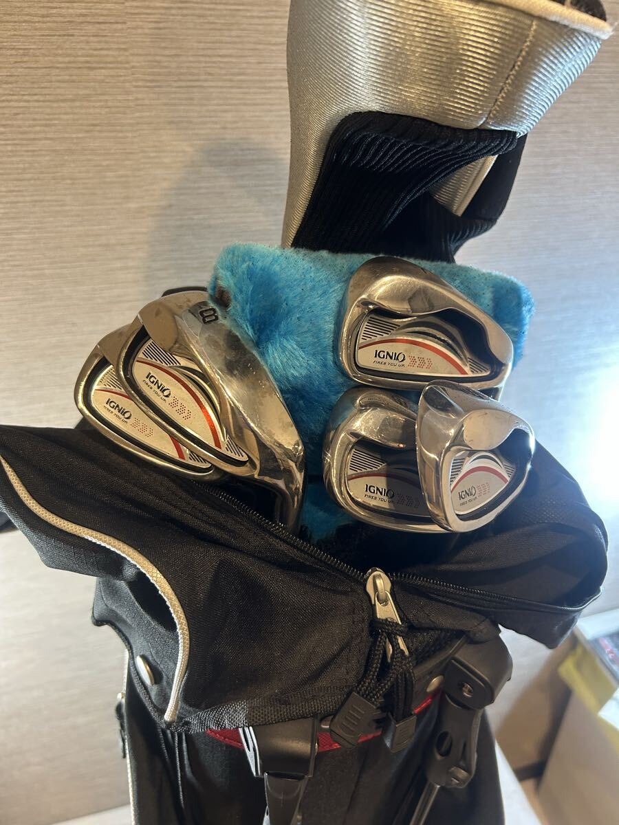 中古品　 キャディバッグ ゴルフバッグ ゴルフバックセット 右利き用 ゴルフクラブ IGNIO アイアン　7 8 9 S P パター付き　ドライバー