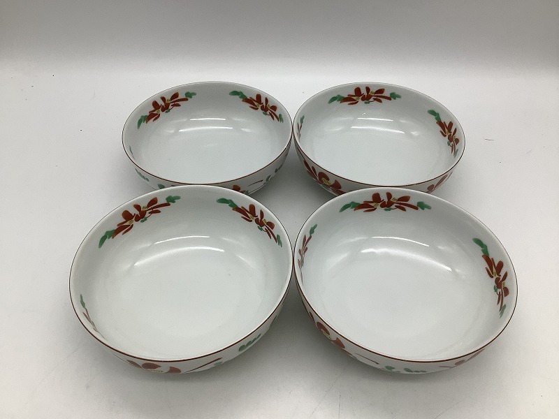 n6894 たち吉 橘吉 赤絵 花柄 4枚 取り皿揃え 和食器 陶器 煎茶道具 茶器 保管品