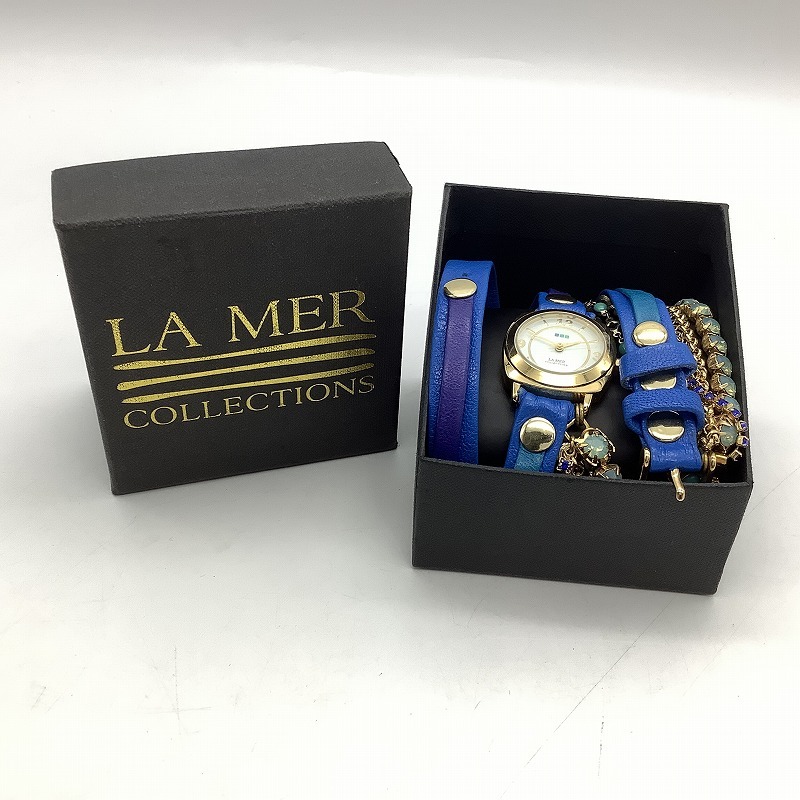 n7193 la mer collection ラメール コレクション 腕時計 クォーツ 不動品 リューズ操作○ ブレスレット ラインストーン ブルー レディース