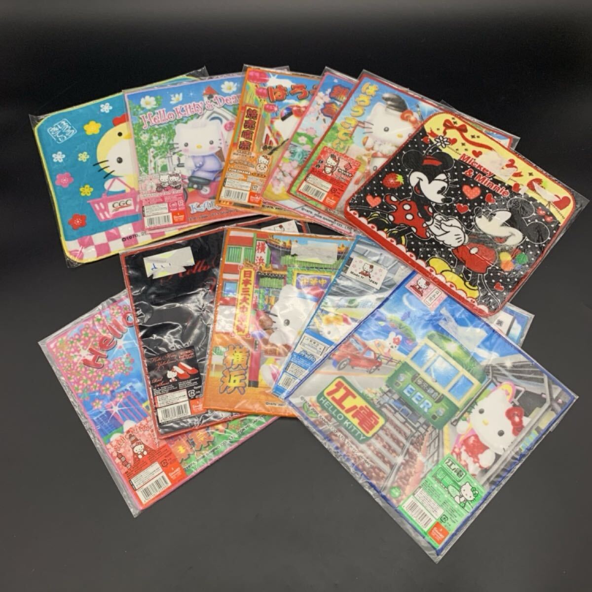 森岡　5月　NO.193 ハンカチ　セット ハローキティ Sanrio ミッキーマウス　Disney キャラクター ご当地キティ　シール跡あり　未使用　