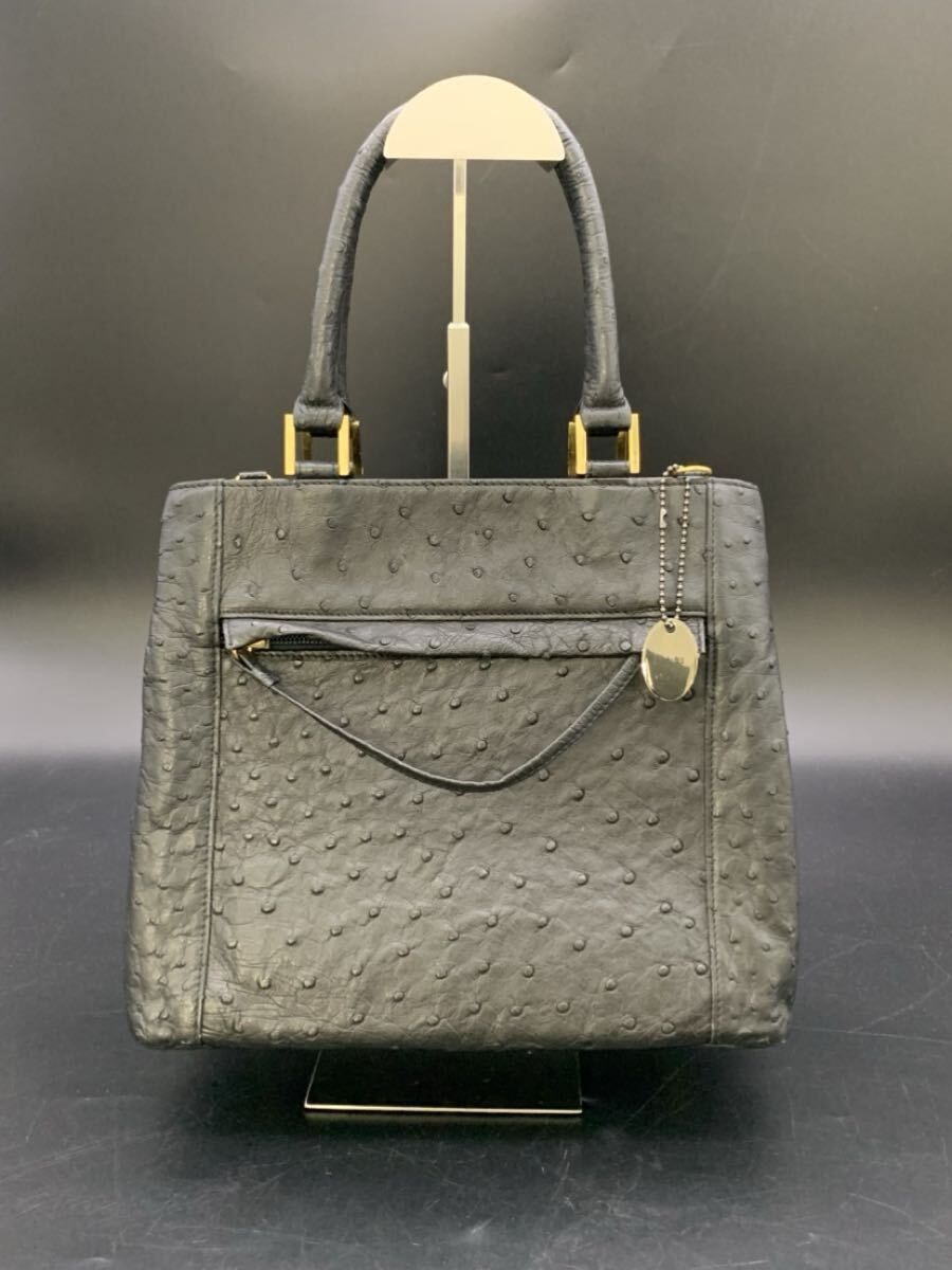 横田　5月　NO.272 JRA KLEIN KAROO ハンドバッグ オーストリッチ エキゾチックレザー　革　ゴールド金具　014 B-8567 汚れあり