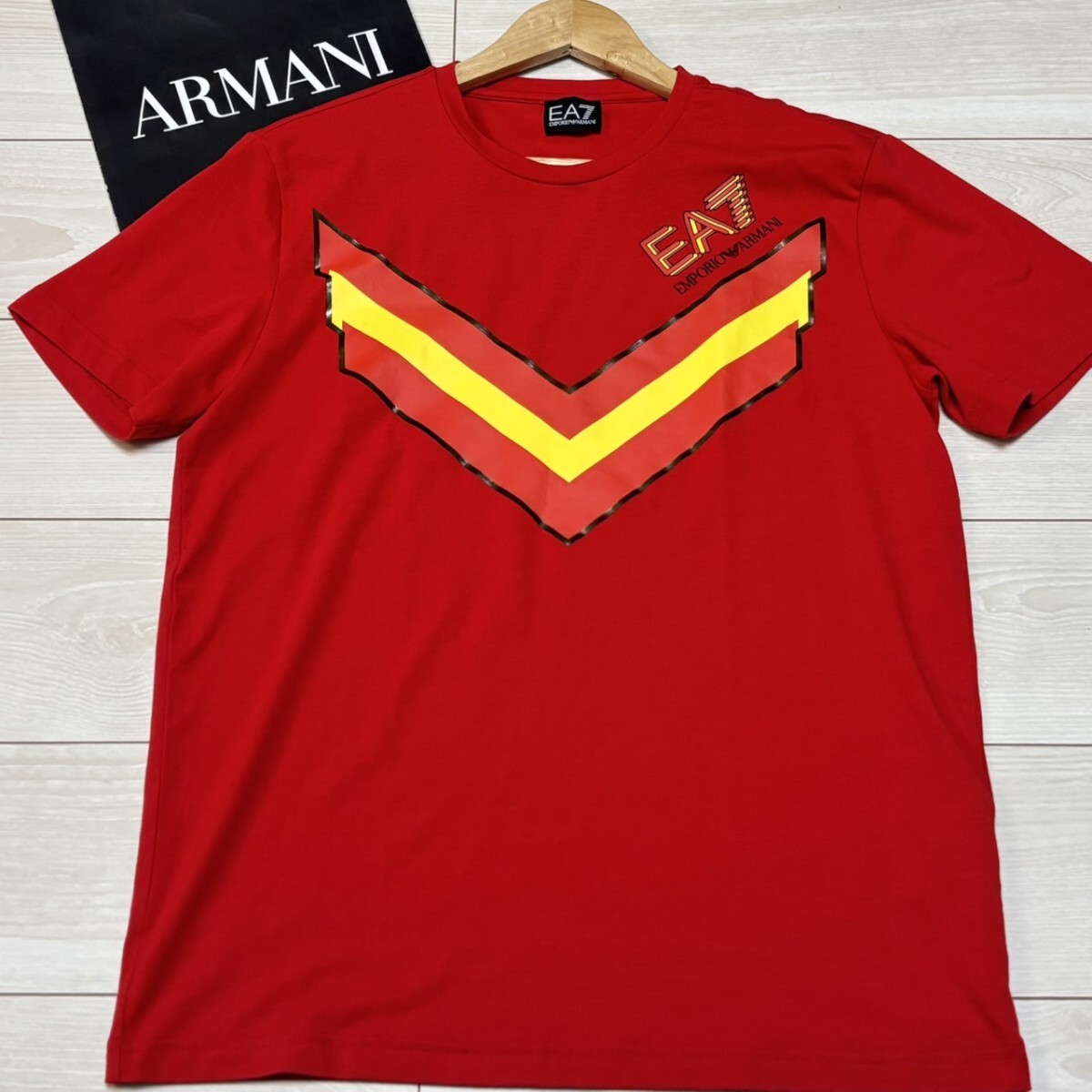 極美品/XLサイズ●EMPORIO ARMANI エンポリオアルマーニ 半袖Tシャツ プリントロゴ トップス 夏 サマー 赤 レッド