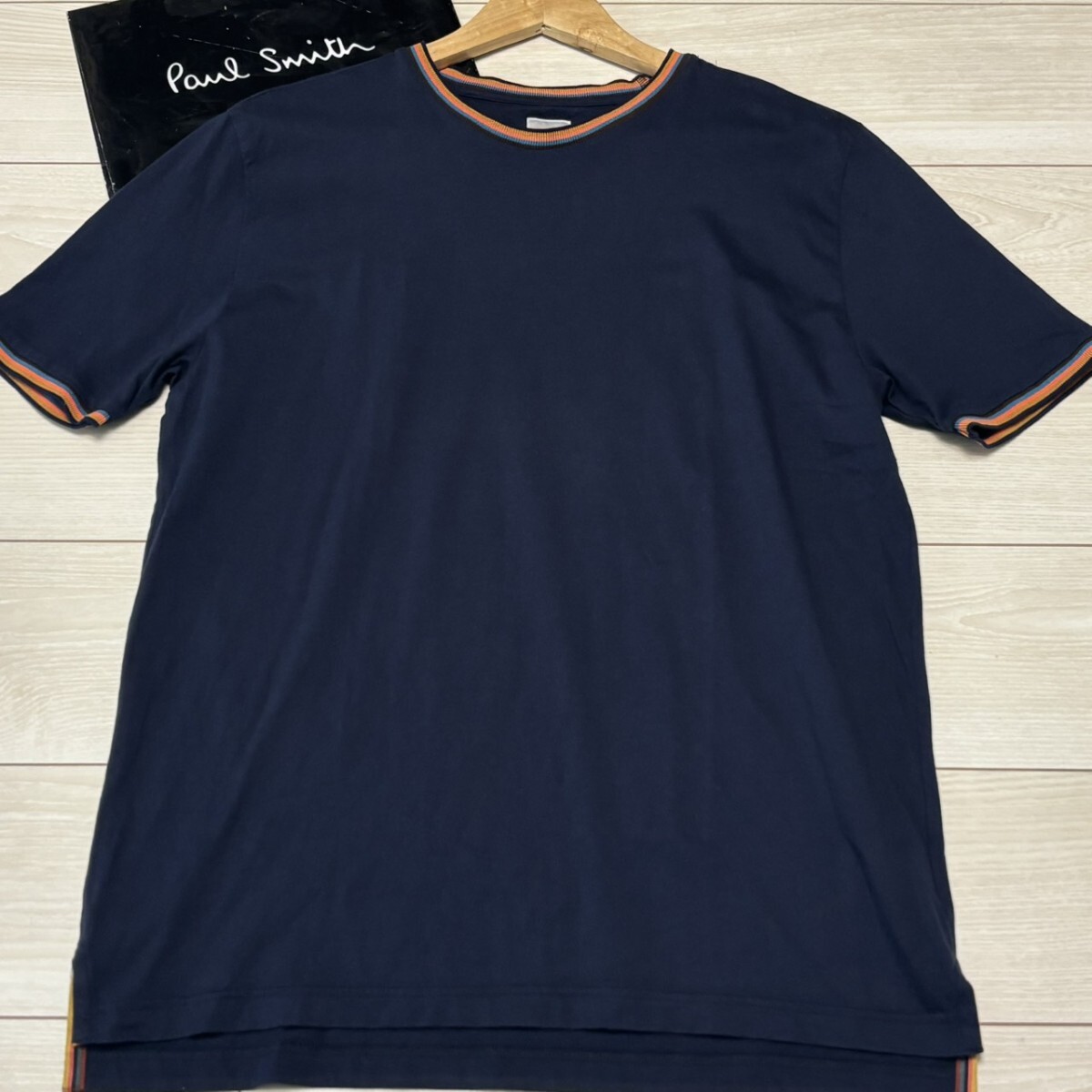 未使用級/XLサイズ●Paul Smith ポールスミス 半袖Tシャツ アーティストストライプ ネイビー メンズ トップス 夏 サマー
