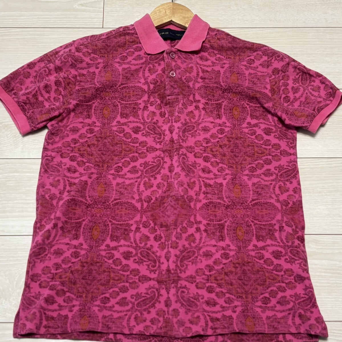 極美品/XLサイズ●ETRO エトロ 半袖ポロシャツ ペイズリー柄 総柄 コットン ピンク メンズ トップス 夏 サマー