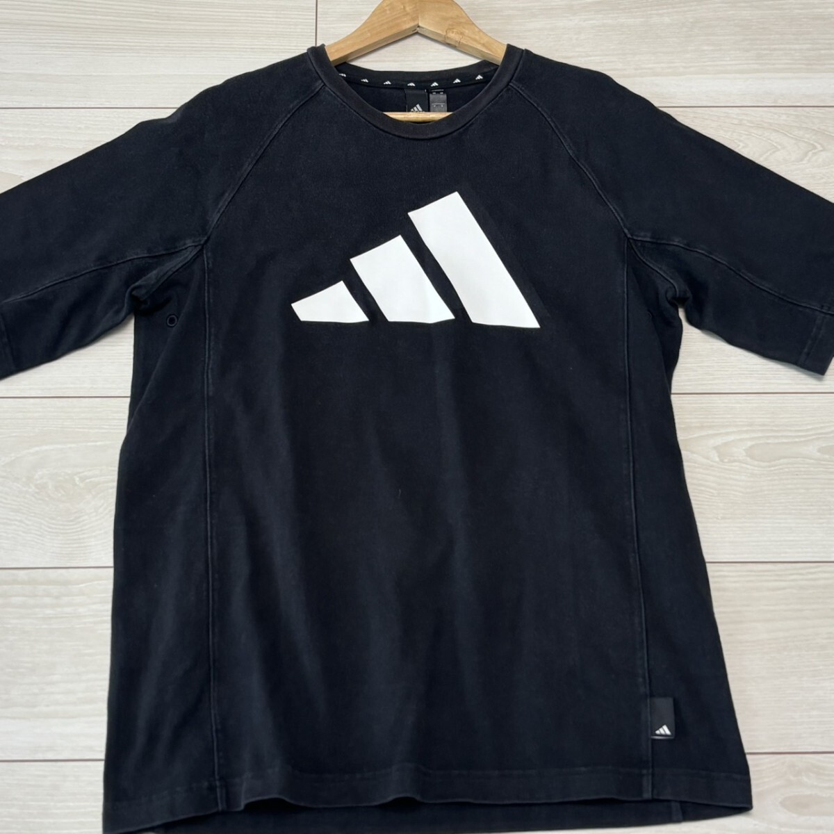 adidas アディダス 半袖Tシャツ ビッグロゴ ブラック 黒 メンズ トップス カットソー スポーツウェア 厚手 コットン Lサイズ