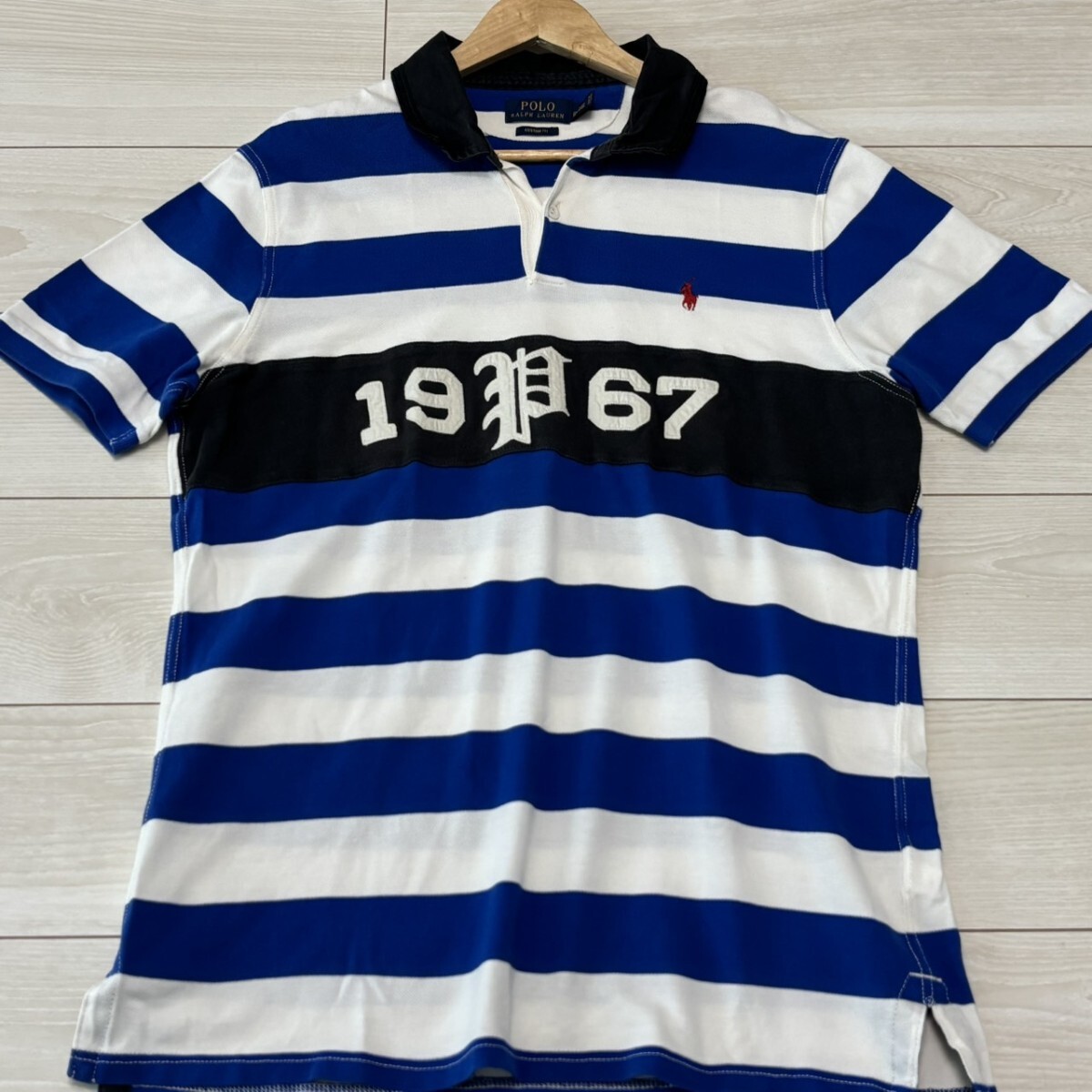 極美品/Lサイズ●Polo Ralph Lauren ポロラルフローレン 半袖 ラガーポロシャツ ボーダー 1967 ポニーロゴ刺繍 サマー 夏 メンズ トップス