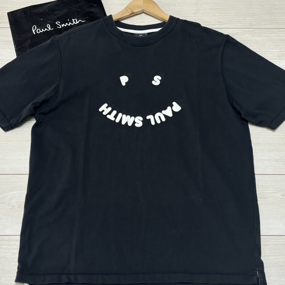 極美品/3Lサイズ●PS Paul Smith ポールスミス 半袖Tシャツ フェルトロゴ 黒 ブラック コットン メンズ トップス 夏 サマー