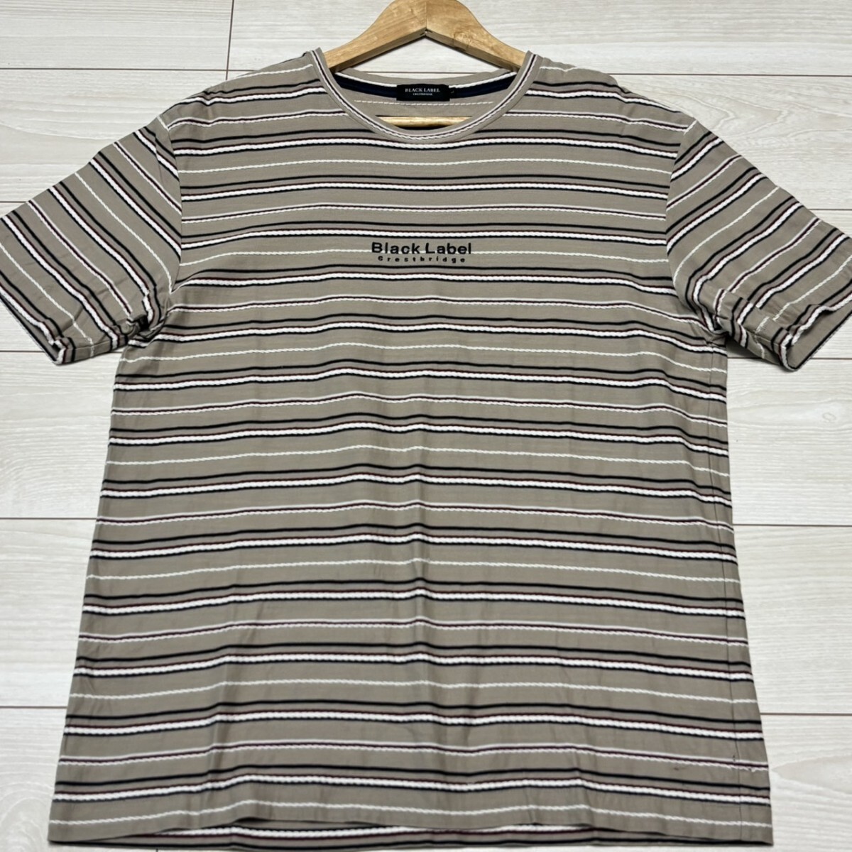 極美品/Lサイズ●BLACK LABEL CRESTBRIDGE ブラックレーベルクレストブリッジ 半袖Tシャツ ノバボーダー 刺繍 メンズ トップス カットソー