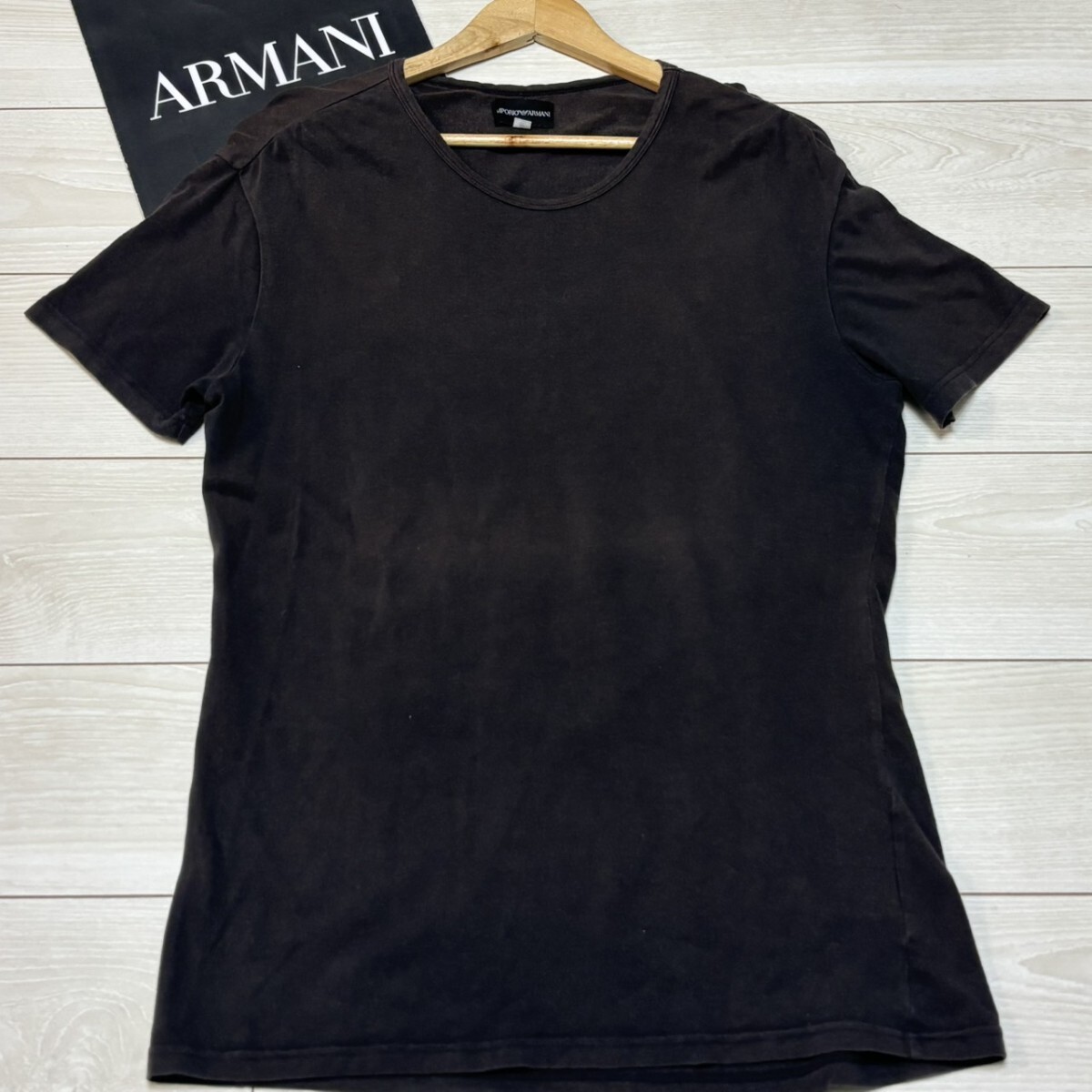 EMPORIO ARMANI エンポリオアルマーニ 半袖Tシャツ イーグルロゴ ゴールド ラメプリント トップス 夏 サマー ダークブラウン XLサイズ