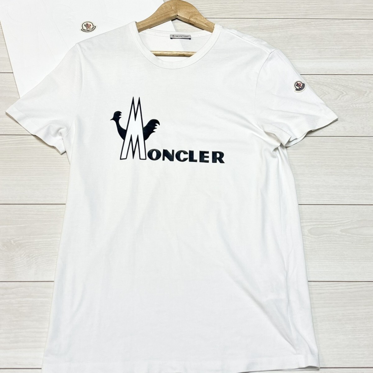 極美品/Mサイズ●MONCLER モンクレール 半袖 Tシャツ ビッグロゴ プリント メンズ トップス ホワイト 白 サマー 夏