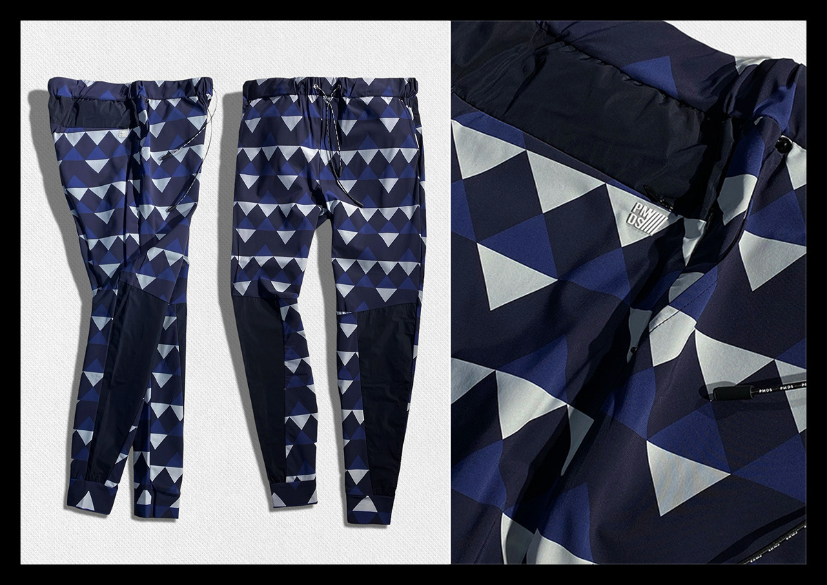 定価4.2万 PMDS PREMIUM MOOD DENIM SUPERIOR ピーエムディーエス ハイパーストレッチナイロンのジオメトリック柄パンツ イタリア製 XS