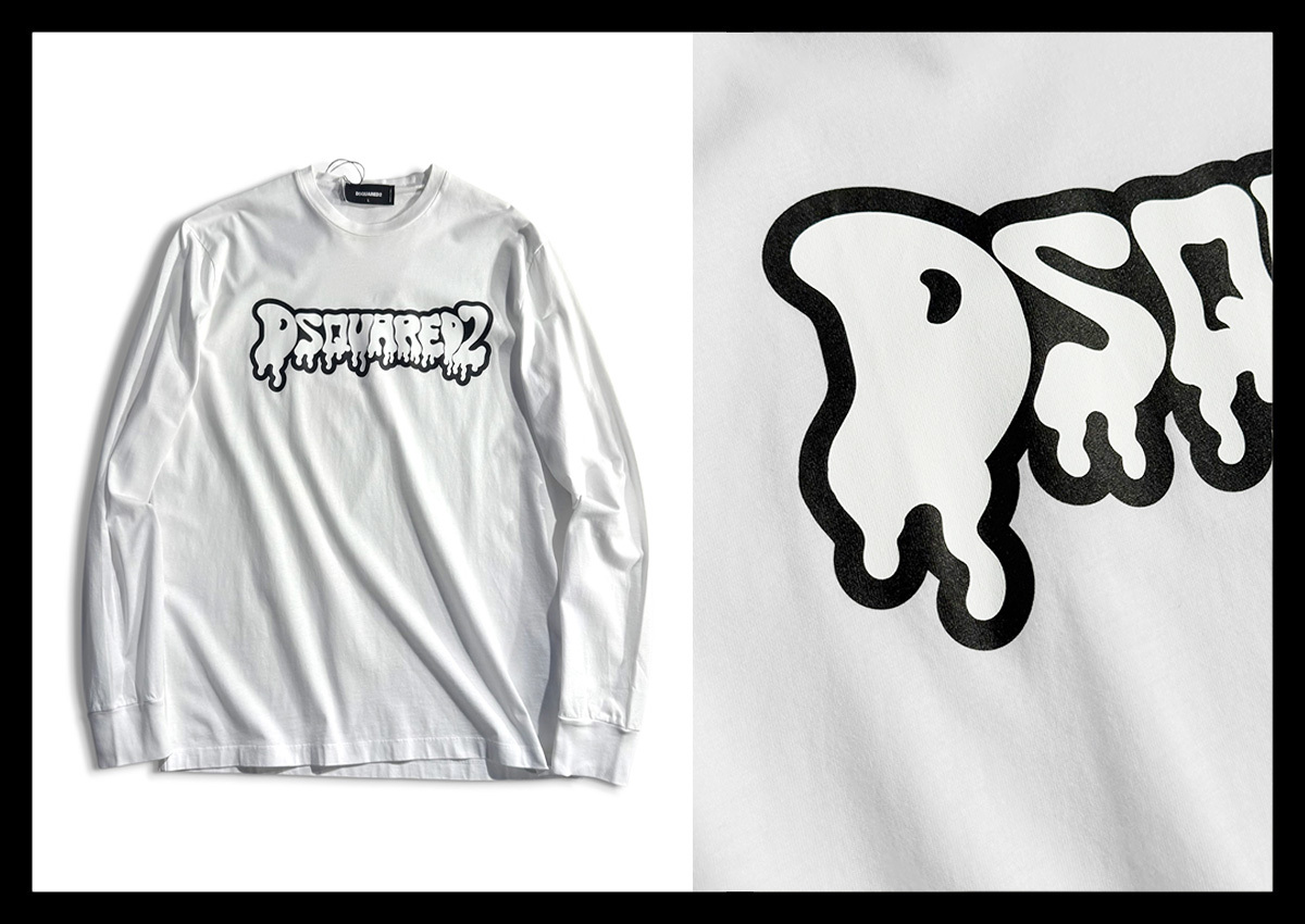定価4.9万 DSQUARED2 ディースクエアード 遊びたっぷりなロゴデザインがインパクト大なロングTシャツ ロンT イタリア製 L