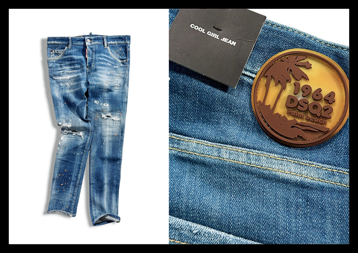 定価13.9万 ディースクエアード DSQUARED2 スプラッシュペイント&リペアが目を惹くデニムパンツ ジーンズ COOL GIRL JEAN イタリア製 38
