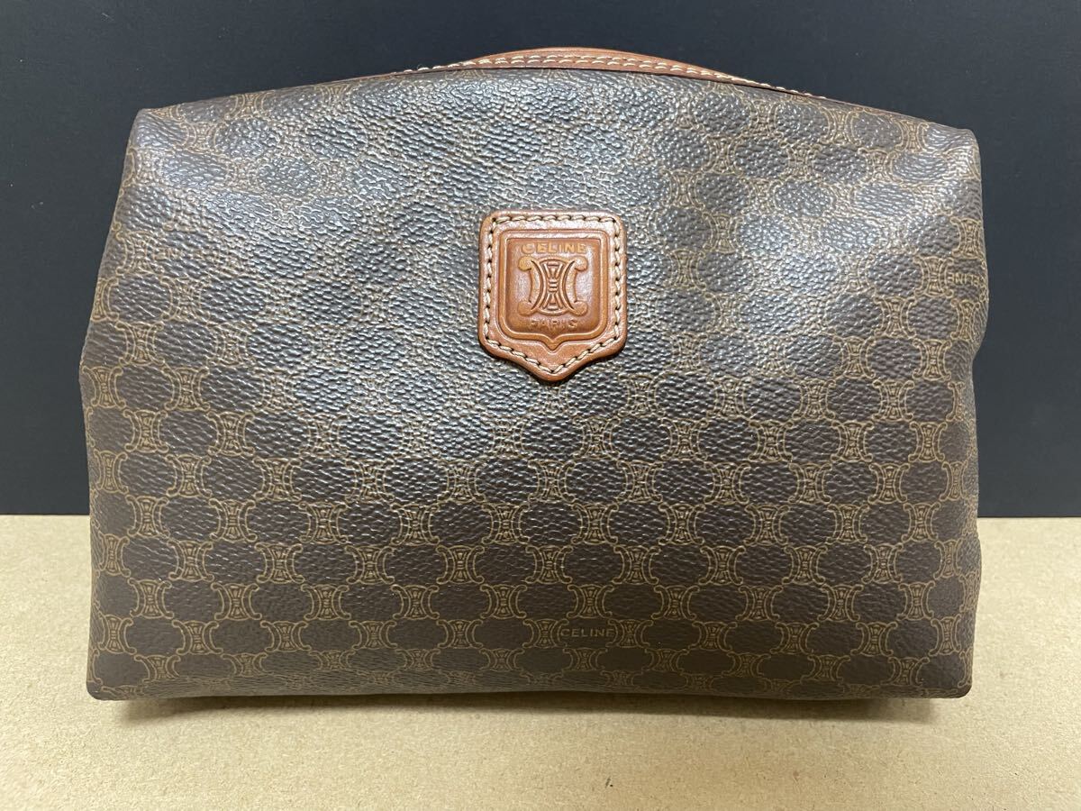 CELINE セリーヌ マカダム柄 ポーチ ブラウン オールドセリーヌ