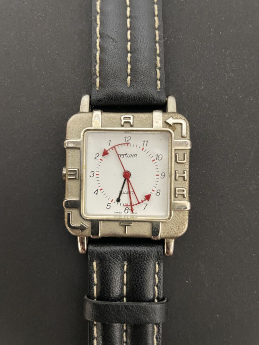 RATUHR QUARTZ SWISS MADE スクエア 腕時計 ブラックレザー