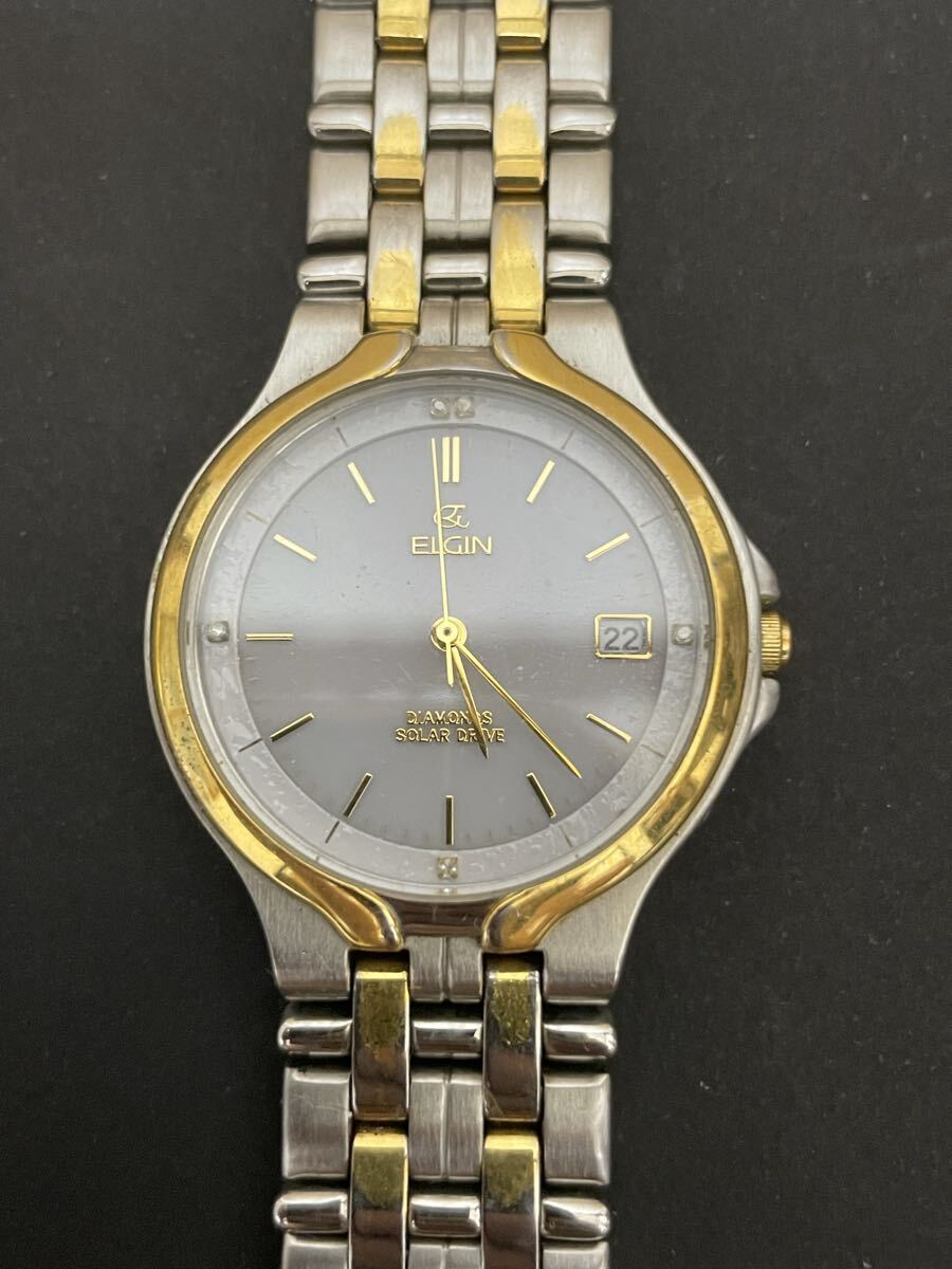 ELGIN エルジン DIAMONDS SOLAR DRIVE 腕時計 コンビカラー