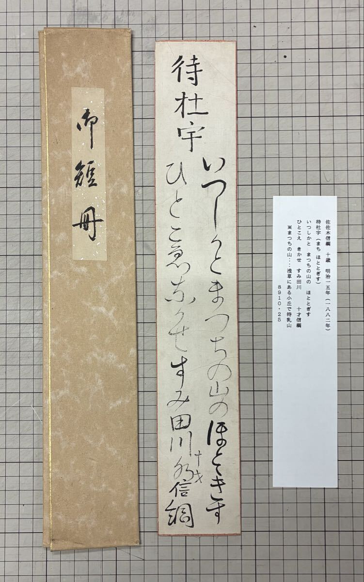 佐佐木信綱　自筆短冊　幼少期（10歳）の作品 歌人 国文学者 佐々木信綱