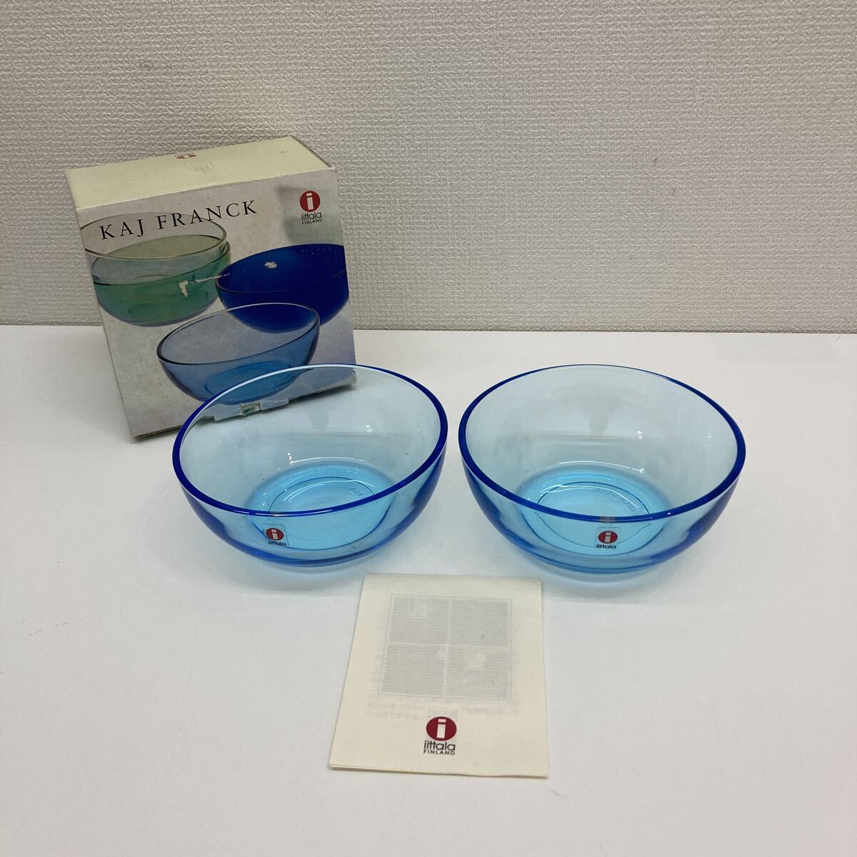 【2437H】iittala Teema イッタラ ティーマ（カイ・フランク） ガラスボウル 2個セット ライトブルー 廃盤 元箱・説明書付き 現状での出品 