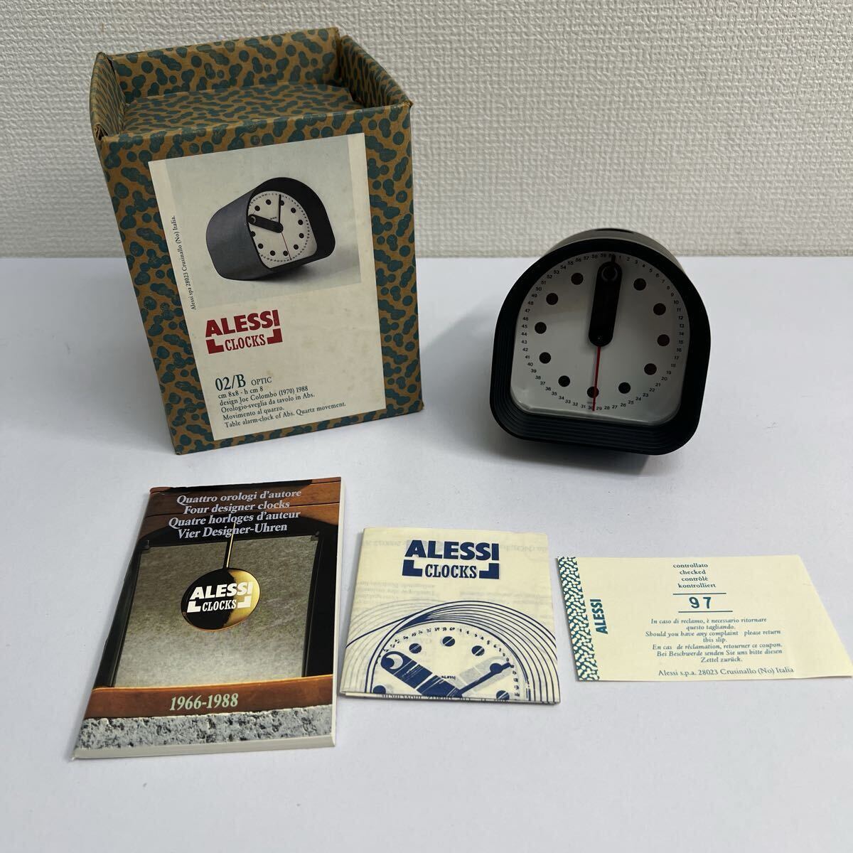 【2585】未使用・極美品ALESSI アレッシィ オプティック 置時計 ジョエ・コロンボ 1988年復刻 ドイツ製ムーブメント 箱・冊子付