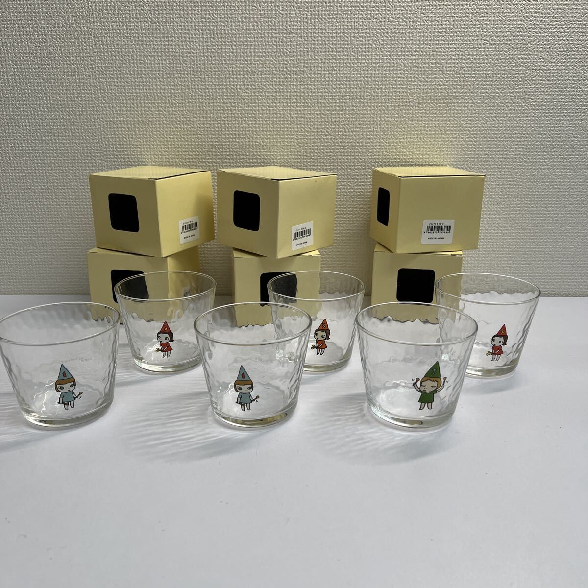 【2580】新品　奈良美智 オンナノコグラス 小 220ml 6個セット 外箱付 (1が2個/2が1個/3が3個) ラムフロム 現代アート コップ