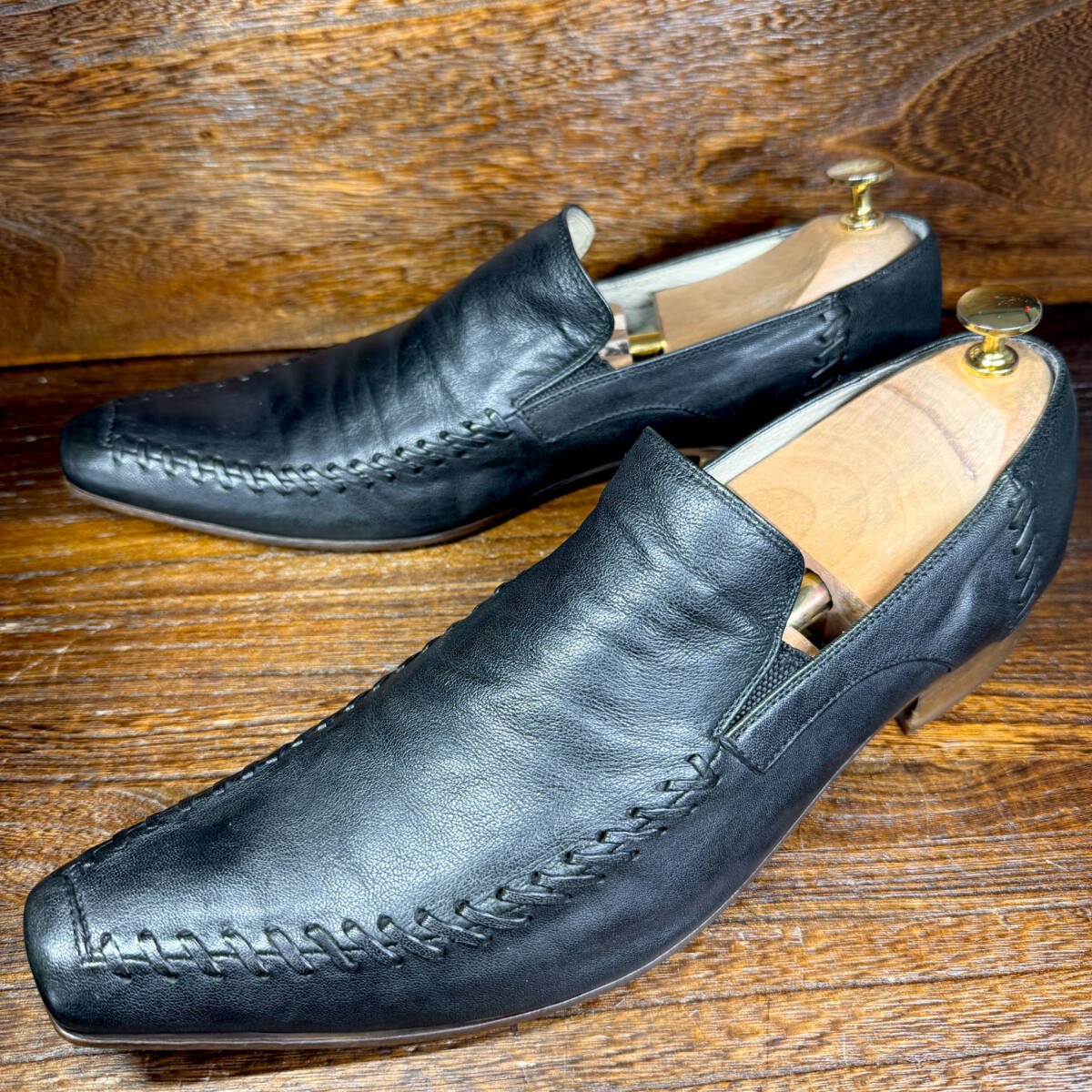 ◆KATHARINE HAMNETT LONDON◆キャサリンハムネットロンドン 26.5cm スリッポン レザー 革靴 メンズ 靴 中古 宅急便 即決