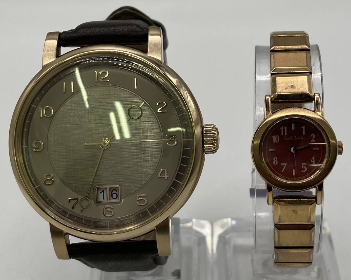 【9174】 PAUL SMITH ポールスミス ケンブリッジ YA30-S104891 デイト ゴールド メンズ クォーツ 腕時計 5421-S080835 2本セット