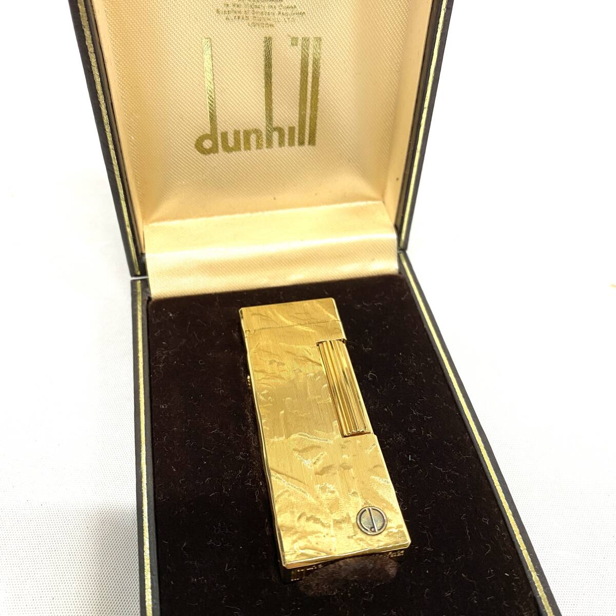 1円～ 6TN15120526 dunhill ダンヒル ガスライター ローラー式 ゴールド dロゴ マーク 箱付き 火花未確認 現状品