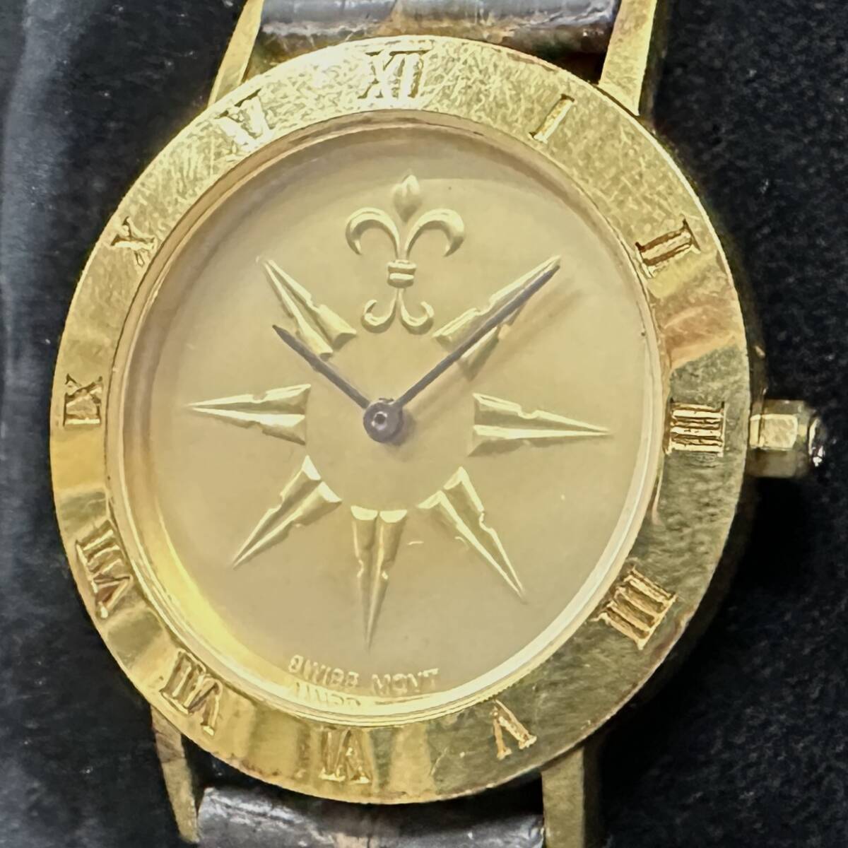 1円～ 6TN24100526 THE ROYAL GEOGRAPHICAL GOLDEN COMPASS WATCH ゴールデンコンパスウォッチ QZ 腕時計 社外ベルト 動作未確認 現状品
