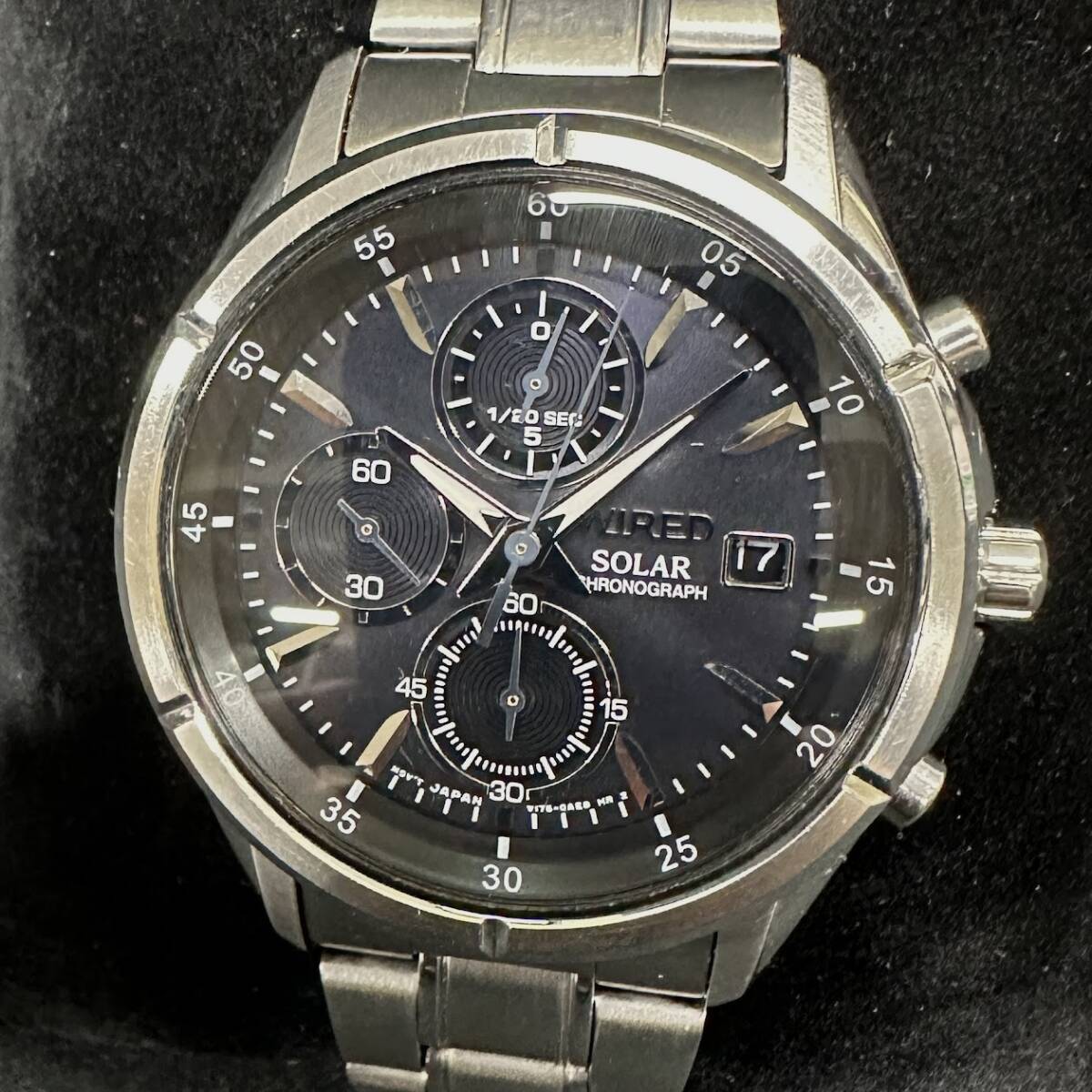 1円～ 6TN25330526 SEIKO セイコー WIRED ワイアード クロノグラフ V176-0AE0 電波ソーラー SS 腕時計 純正ベルト 動作未確認 現状品