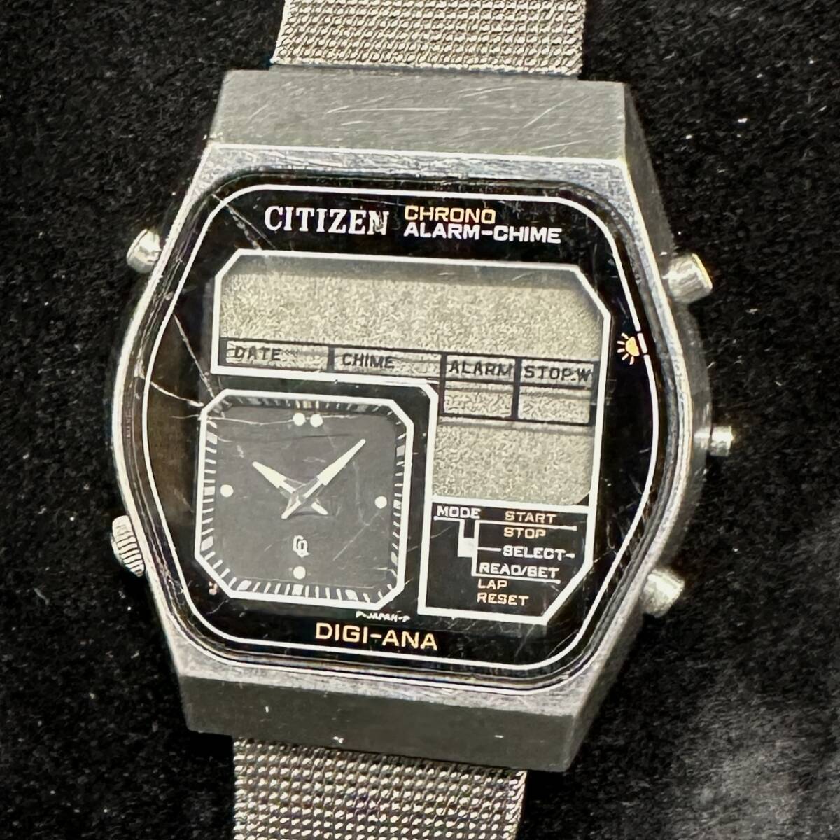 1円～ 6TN25540526 CITIZEN シチズン クロノ アラームチャイム デジアナ ガラス傷あり 41-9559 QZ SS メンズ 腕時計 動作未確認 現状品