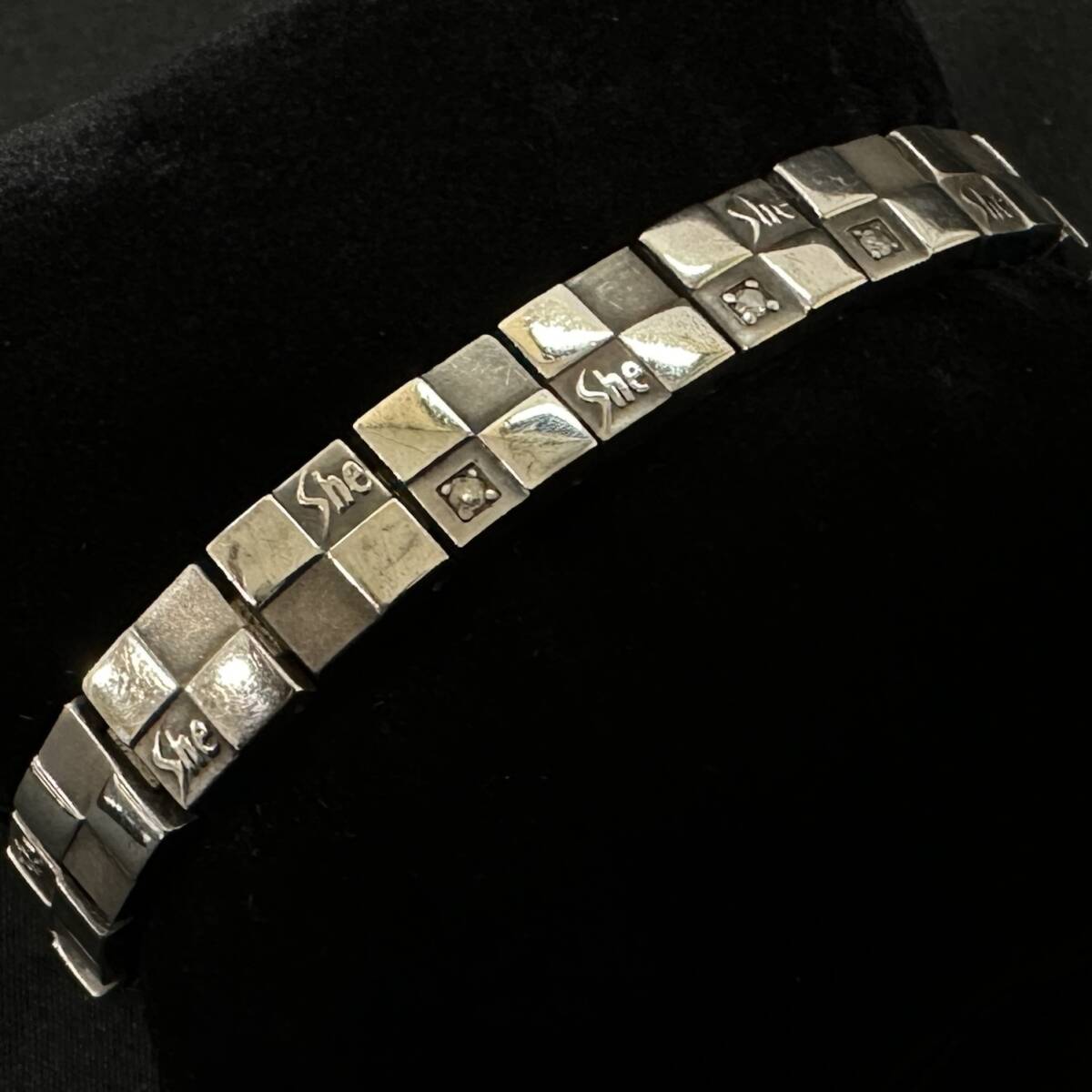 1円～ 6TN45210526 Leda SILMA レダシルマ ブレスレット ダミエsheシリーズ ダイヤモンド４P メンズ シルバー アクセサリー 中古品