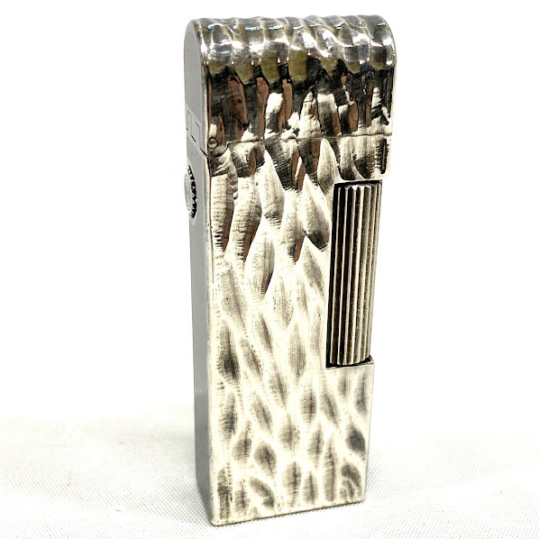 1円～ 6TN15180526 dunhill ダンヒル ガスライター ドーム型 ローラー式 ハンマートーン シルバー/ブラック系 火花のみ確認 喫煙具 現状品