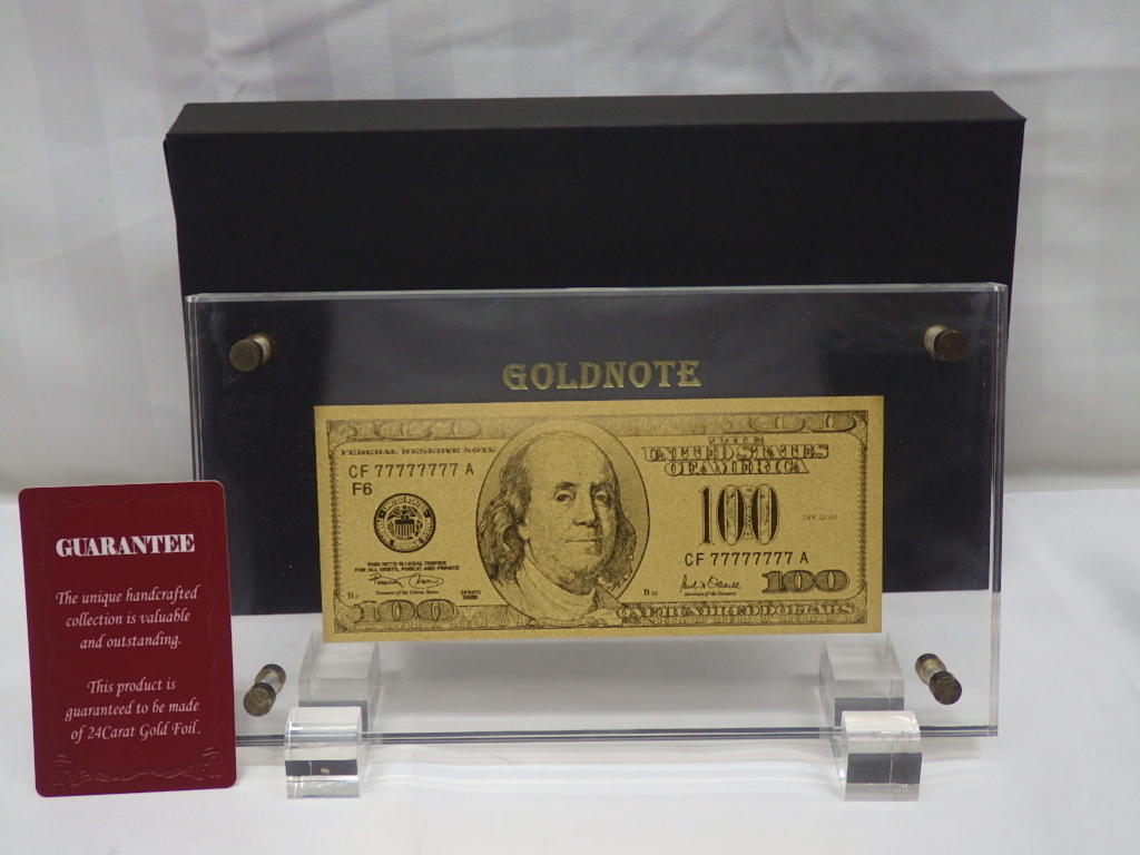 金運アップグッズ　置物　インテリア　GOLDNOTE　24Carat Gold Foil　100ドル紙幣