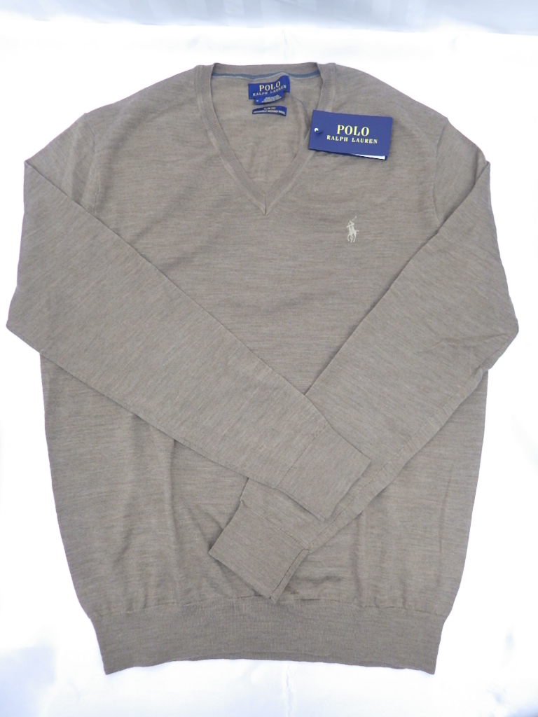 未使用　POLO RALPH LAUREN ポロラルフローレン　スリムフィット ウォッシャブル メリノウール　Vネック セーター　ブラウン系　Mサイズ