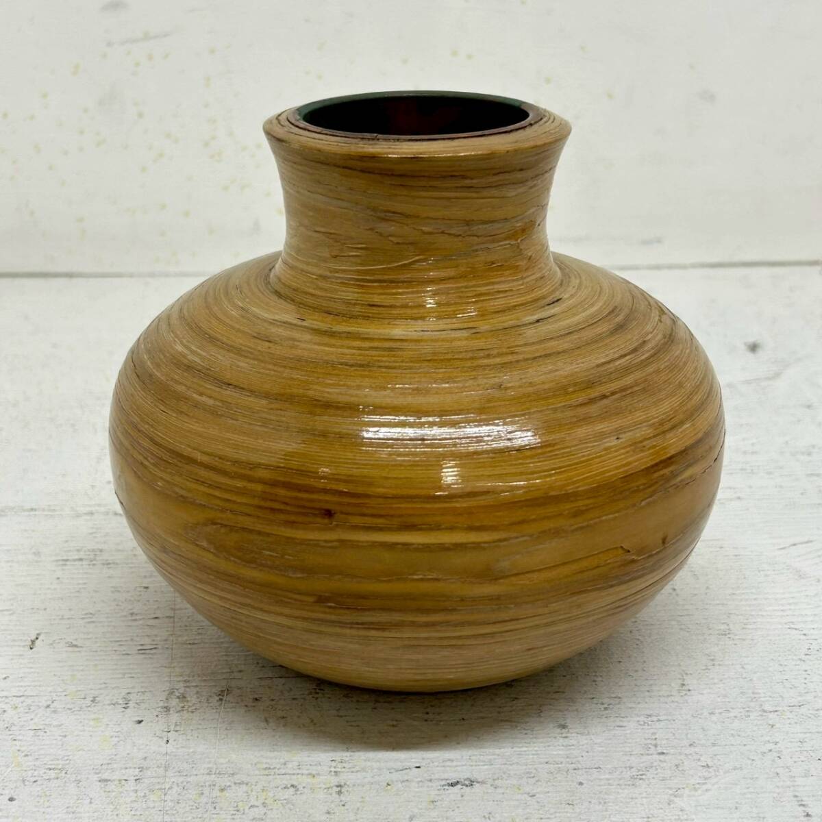 希少 飛騨高山 千巻 せんまき 花瓶 花器 内側銅製 横17cm×高さ16cm 渦巻き木目 伝統的 木工芸品 幻の工芸品 ヴィンテージ USED