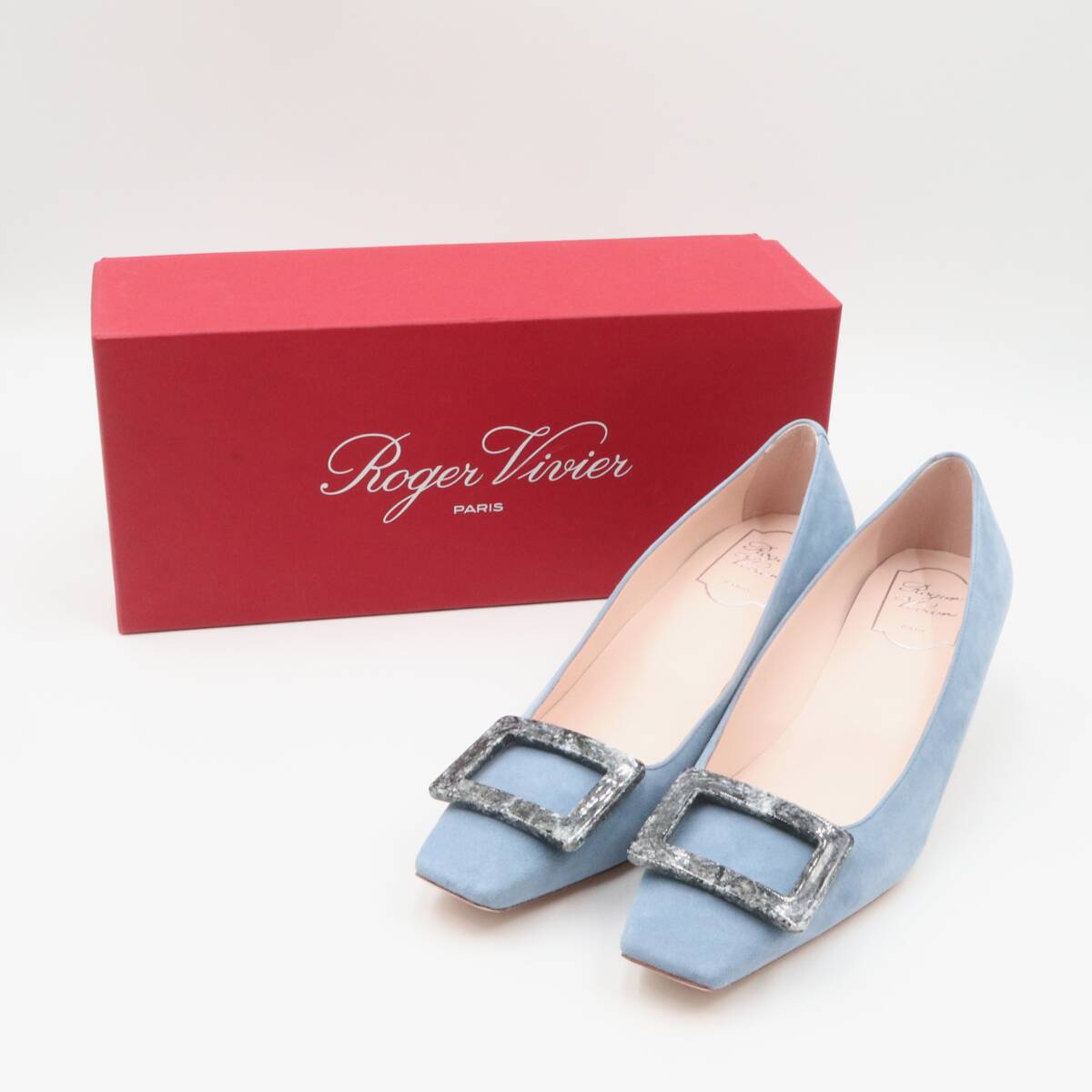 ★【未使用保管品】Roger Vivier ロジェ ヴィヴィエ ストーン バックル パンプス サイズ表記38（日本サイズ約25.5㎝） レディース ブルー系