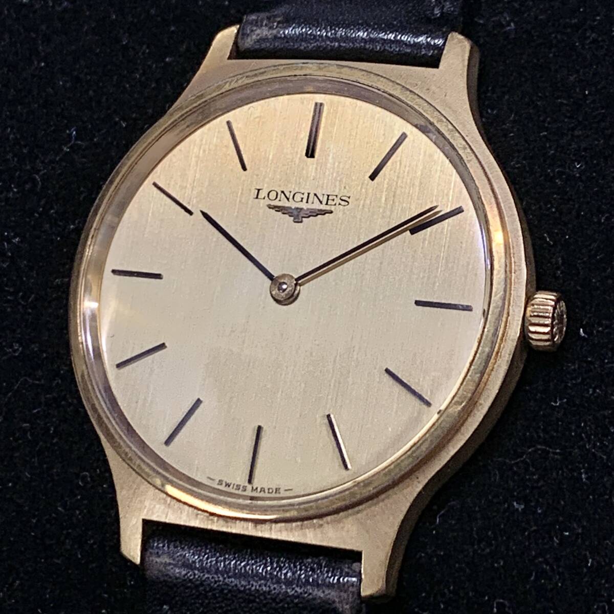1円～ 6TA24700526 LONGINES ロンジン ゴールド文字盤 QZ クォーツ メンズ 腕時計 社外ベルト 動作未確認 現状品