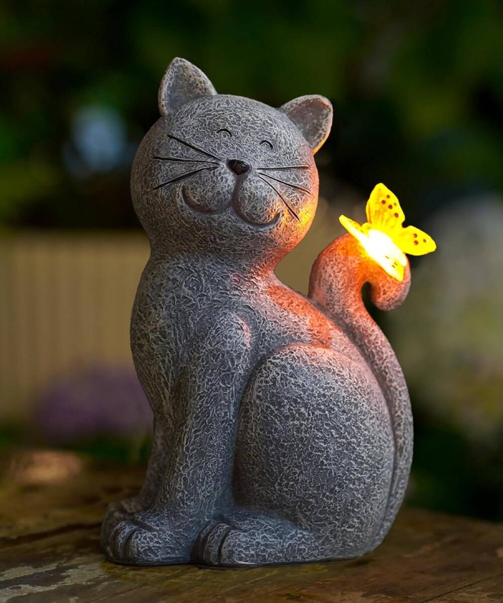 【未開封新品】猫オブジェ 太陽光充電式 LEDライト 庭飾り
