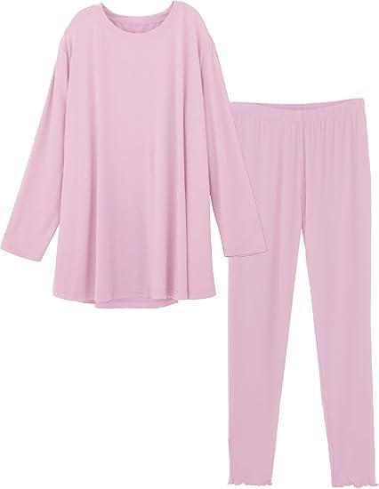 【未開封新品】レディースパジャマ 上下セット オールシーズン 長袖 (XL, ピンク)