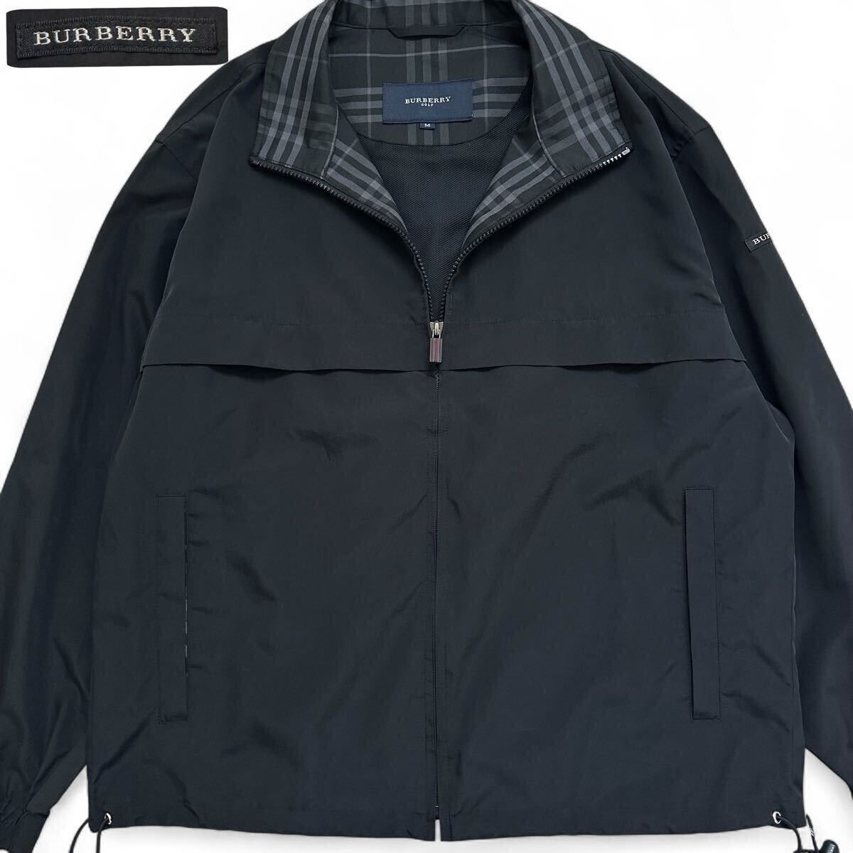 極美品/L相当◎BURBERRY バーバリー スイングトップ ナイロンジャケット ブルゾン ジャンパー ノバチェック メンズ 黒 ブラック ゴルフ