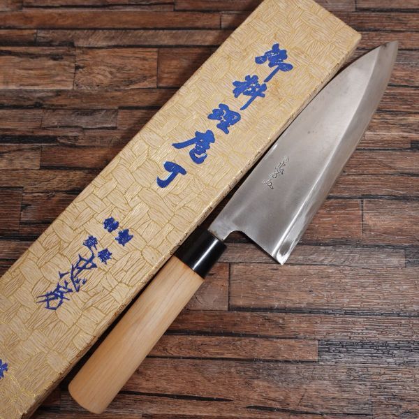 忠房 大出刃包丁 研ぎ済 寅 ハガネ 片刃 大型 出刃 元箱付き 220mm
